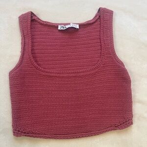 Zara Pink Ribbed Sleeveless Crop Tank Top